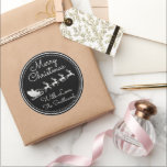Merry Christmas Tree Name Silver Santa Sleigh Deer Classic Round Sticker<br><div class="desc">florenceK design</div>