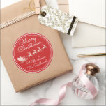 Merry Christmas Tree Name Silver Santa Sleigh Pink Classic Round Sticker<br><div class="desc">florenceK design</div>
