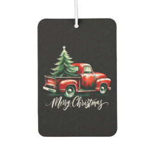 Merry Christmas Tree On Red Truck Vintage Family M Car Air Freshener