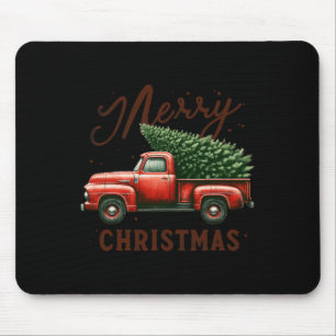 Merry Christmas Tree On Red Truck Wagon Vintage Ch Mouse Pad