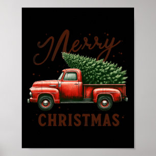 Merry Christmas Tree On Red Truck Wagon Vintage Ch Poster