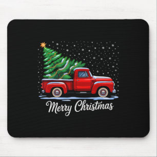 Merry Christmas Tree On Red Truck Wagon Xmas Costu Mouse Pad