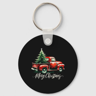 Merry Christmas Tree On Red Truck Wagon Xmas Vacat Key Ring