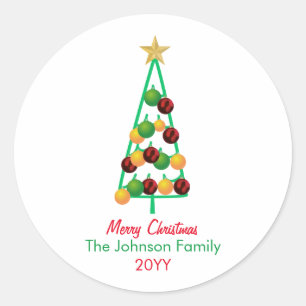 Merry Christmas Tree Ornaments Classic Round Sticker
