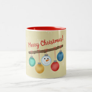 Merry Christmas tree ornaments on branch custom Two-Tone Coffee Mug