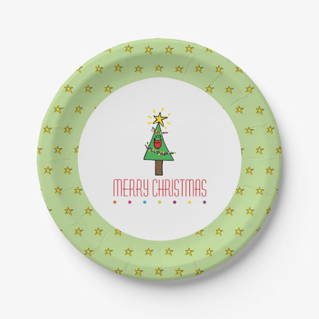 Merry Christmas Tree Ornaments String of Lights Paper Plate (Front)