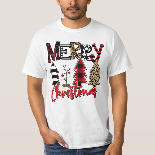 Merry Christmas Tree Patchwork T-Shirt (Front)