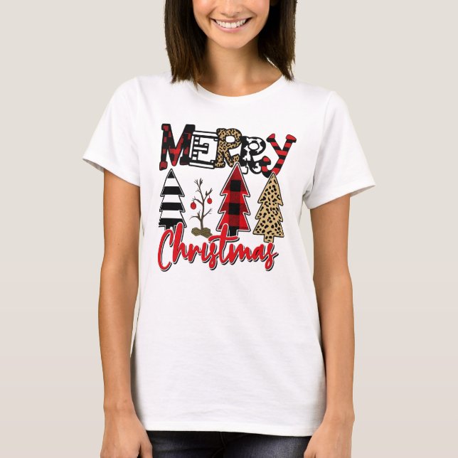 Merry Christmas Tree Patchwork T-Shirt (Front)