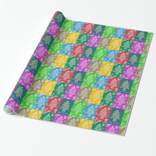 Merry Christmas Tree Pattern Colourful Twinkle Wrapping Paper