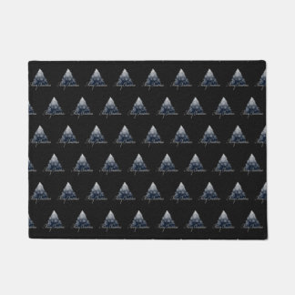 Merry Christmas Tree Pattern Holiday Blue Doormat