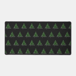 Merry Christmas Tree Pattern Holiday Green Desk Mat