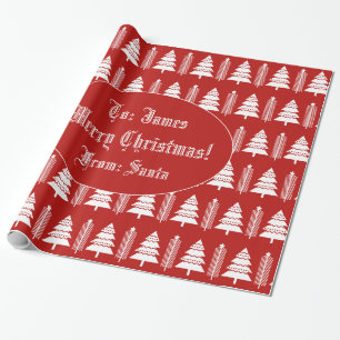 Merry Christmas Tree Pattern Modern Red and White Wrapping Paper