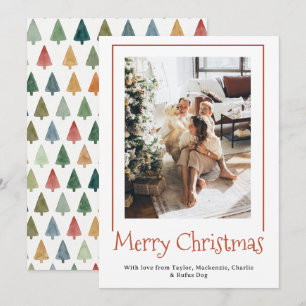 Merry Christmas Tree Pattern Personalised Photo Holiday Card