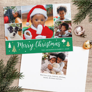 Merry Christmas Tree Photo Collage Green Flat Holiday Card