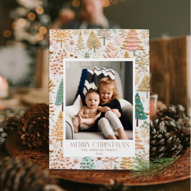 Merry Christmas Tree Photo Flat Holiday Card (Merry Christmas Photo Holiday Card)