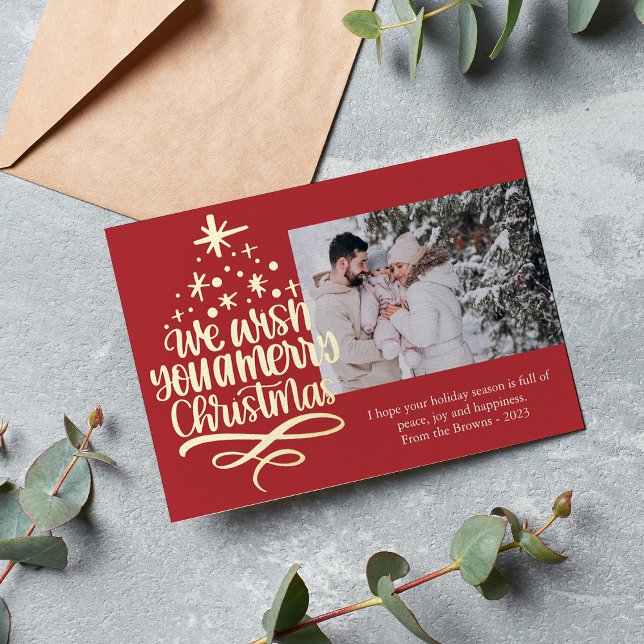 Merry Christmas Tree Photo Foil Holiday Card (Creator Uploaded)