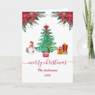 Merry Christmas Tree Photo Santa Green Red  Holiday Card