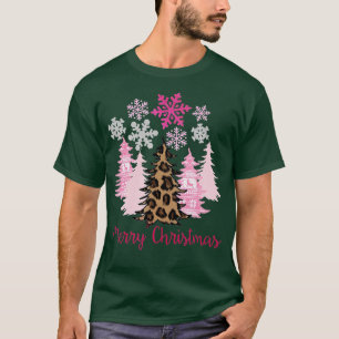 Merry Christmas Tree Pink Buffalo Plaid and Leopar T-Shirt