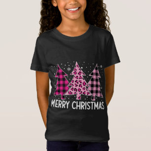 Merry Christmas Tree Pink Buffalo Plaid and Leopar T-Shirt