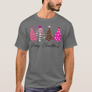 Merry Christmas Tree Pink Buffalo Plaid and Leopar T-Shirt