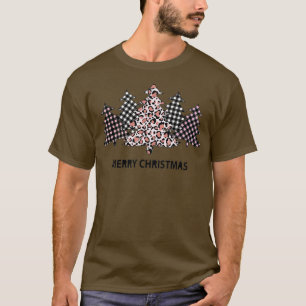 Merry Christmas Tree Pink Buffalo Plaid and Leopar T-Shirt