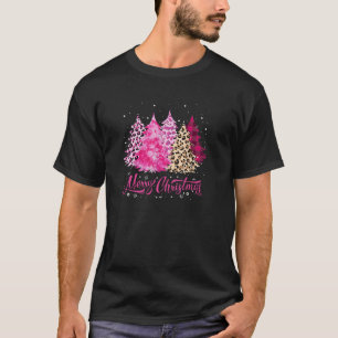 Merry Christmas Tree Pink Leopard Buffalo Plaid Ch T-Shirt