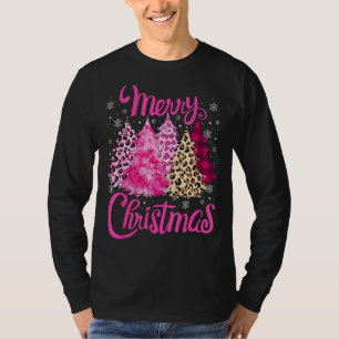 Merry Christmas Tree Pink  Xmas Leopard Matching F T-Shirt
