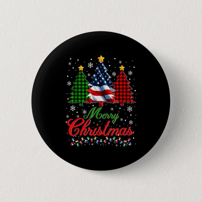 Merry Christmas Tree Plaid Us Flag Snowflake Xmas  6 Cm Round Badge (Front)