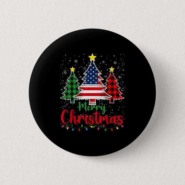 Merry Christmas Tree Plaid Us Flag Snowflake Xmas  6 Cm Round Badge (Front)