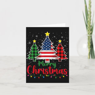 Merry Christmas Tree Plaid Us Flag Snowflake Xmas Card
