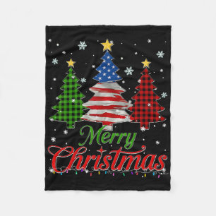 Merry Christmas Tree Plaid Us Flag Snowflake Xmas  Fleece Blanket