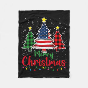 Merry Christmas Tree Plaid Us Flag Snowflake Xmas Fleece Blanket