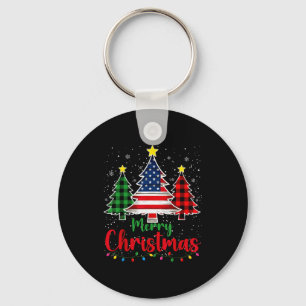 Merry Christmas Tree Plaid Us Flag Snowflake Xmas Key Ring
