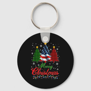 Merry Christmas Tree Plaid Us Flag Snowflake Xmas  Key Ring