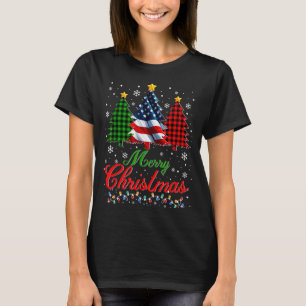 Merry Christmas Tree Plaid Us Flag Snowflake Xmas T-Shirt