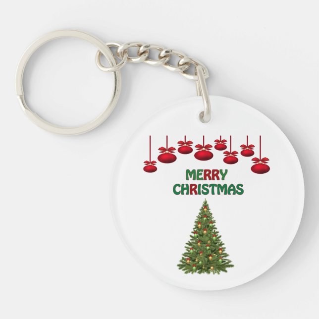 Merry Christmas Tree Presents Festive Holiday  Key Ring (Front)