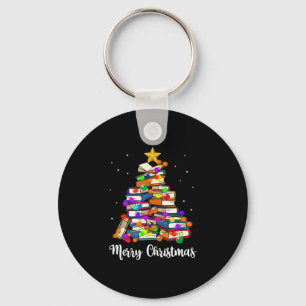 Merry Christmas Tree Reading Books Lover Librarian Key Ring