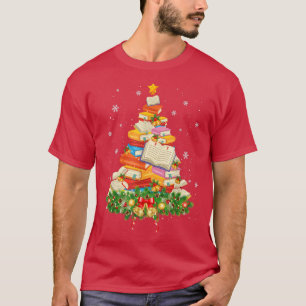 Merry Christmas Tree Reading Books Lover Librarian T-Shirt