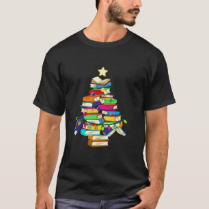 Merry Christmas Tree Reading Books Nerd  T-Shirt