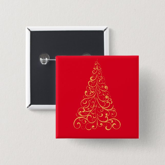 Merry christmas tree- red  15 cm square badge (Front & Back)
