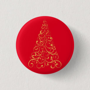 Merry christmas tree- red   3 cm round badge
