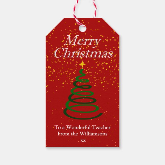 Merry Christmas Tree Red Gift Tags (Front)