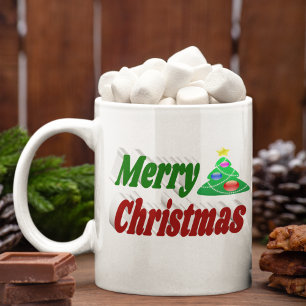 Merry Christmas Tree red green half typography Coffee Mug