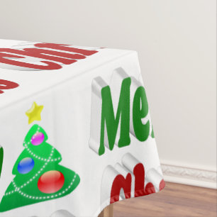 Merry Christmas Tree red green typography Tablecloth