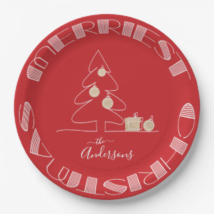 Merry Christmas Tree Red Paper Plate
