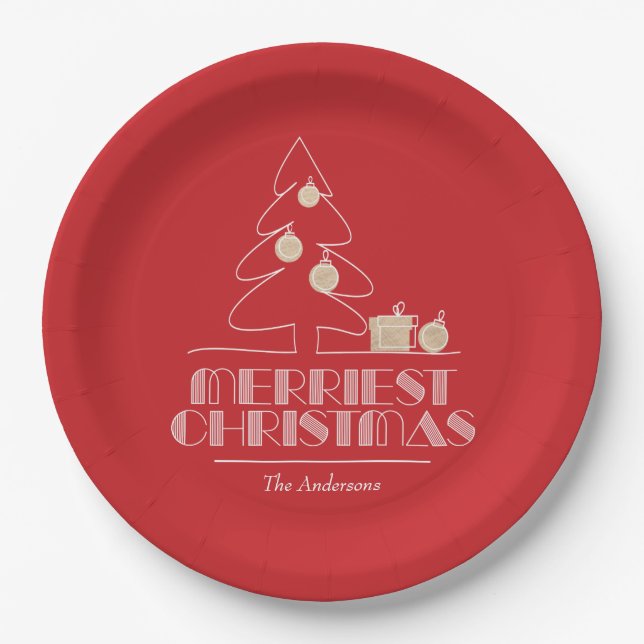 Merry Christmas Tree Red Paper Plate (Front)