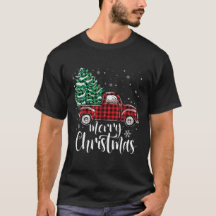 Merry Christmas Tree Red Truck Pajama, Red Plaid T T-Shirt