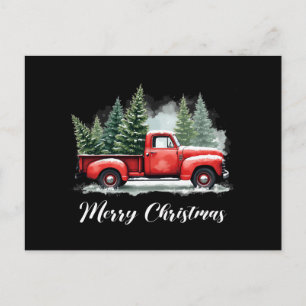 Merry christmas tree red Truck Postcard