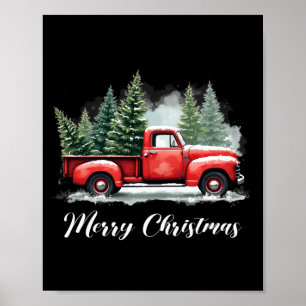 Merry christmas tree red Truck Poster