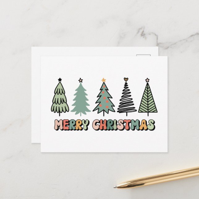 Merry Christmas Tree Retro Christmas Postcard (Front/Back In Situ)
